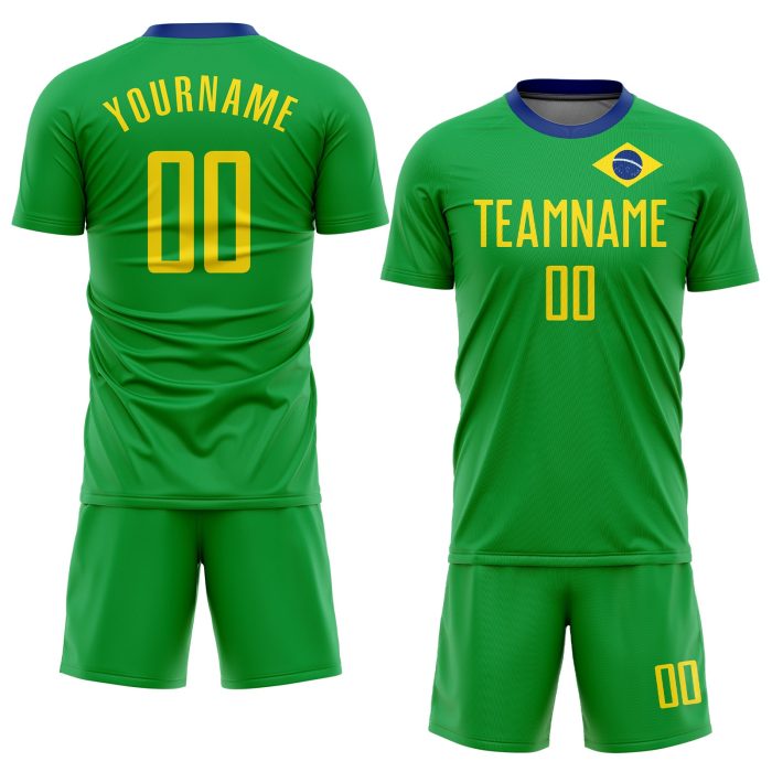 Brazilian Flag Soccer Jersey Custom Neon Green and Gold-Royal Sublimation Design Custom Neon Green Gold-Royal Sublimation - Image 2