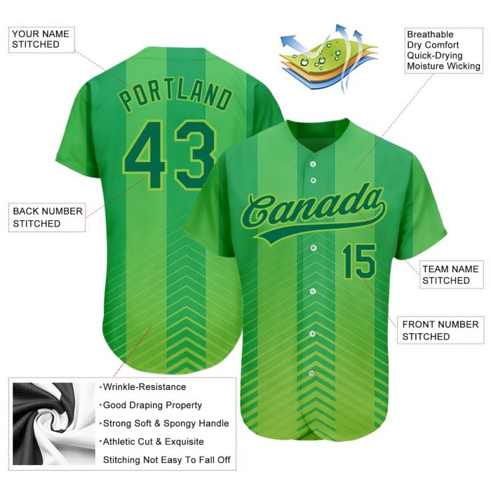 Custom Neon Green 3D Pattern Baseball Jersey - Authentic Kelly Green Design Custom Neon Green Kelly Green 3D Pattern Design - Image 3