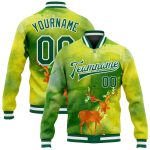Neon Green Kelly Green Gold Christmas 3D Bomber Varsity Letterman Jacket Full-Snap Custom Neon Green Kelly Green-Gold Christmas
