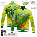 Neon Green Kelly Green Gold Christmas 3D Bomber Varsity Letterman Jacket Full-Snap Custom Neon Green Kelly Green-Gold Christmas - Image 3