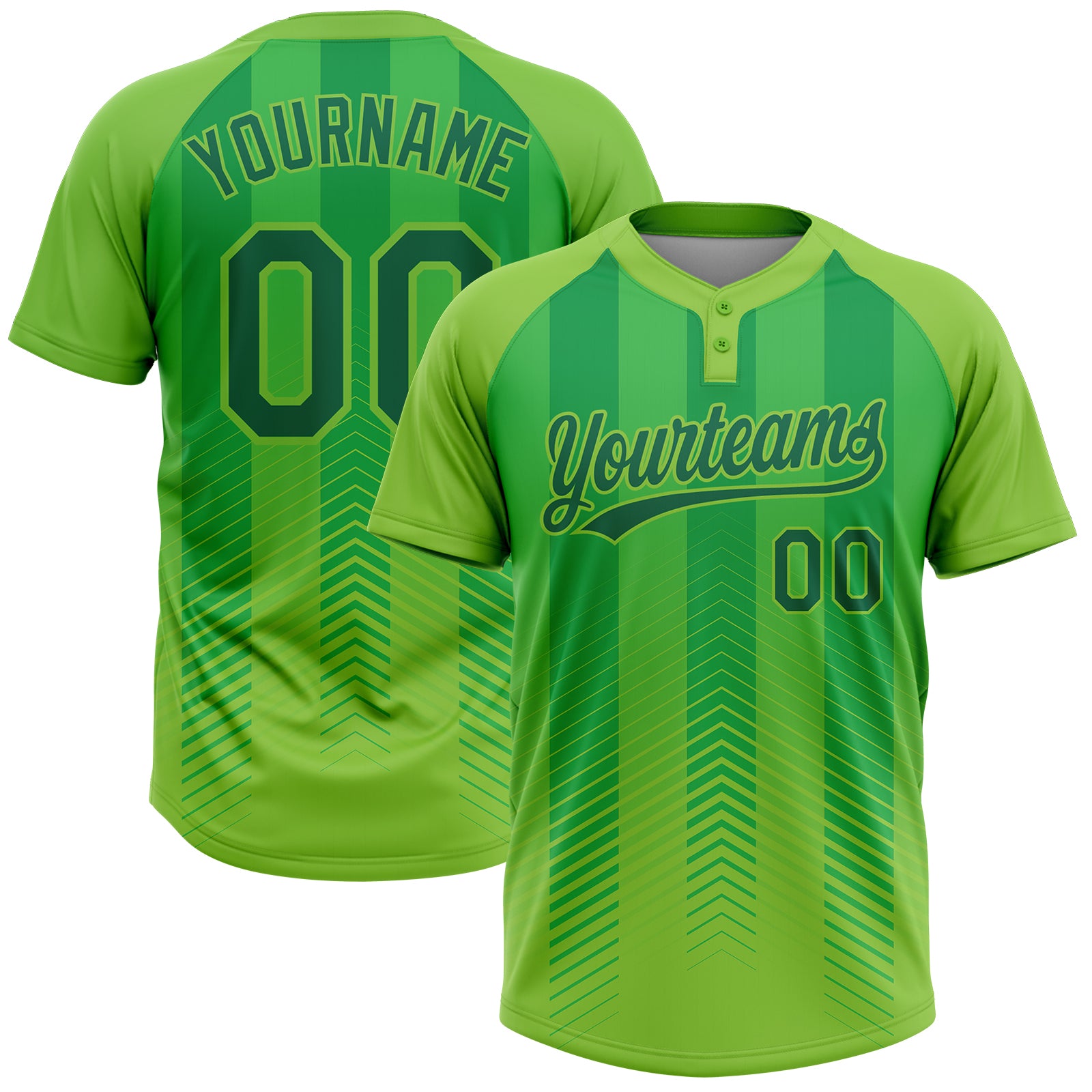 Neon Green Softball Jersey Unisex Two-Button Custom Design - Kelly Green Custom Neon Green Kelly Green Two-Button Unisex