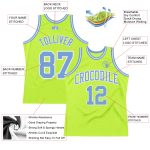 Authentic Throwback Basketball Jersey - Custom Neon Green Blue White Design Custom Neon Green Light Blue-White Authentic - Image 2