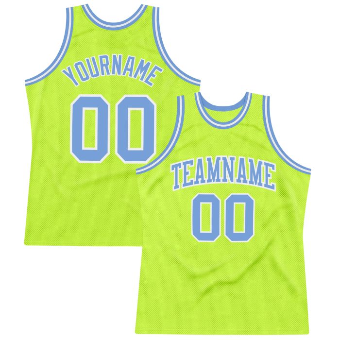 Authentic Throwback Basketball Jersey - Custom Neon Green Blue White Design Custom Neon Green Light Blue-White Authentic - Image 1