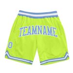 Authentic Neon Green Throwback Basketball Shorts, Blue White Design, Custom Fit Custom Neon Green Light Blue-White Authentic