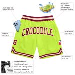 Neon Green Maroon-Cream Throwback Basketball Shorts - Custom Authentic Design Custom Neon Green Maroon-Cream Authentic Throwback - Image 2