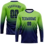Neon Green Navy Sublimation Soccer Uniform Jersey Long Sleeve Fade Design Custom Neon Green Navy Sublimation Long Sleeve