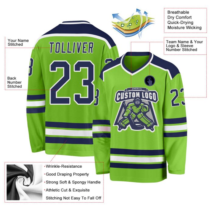 Neon Green Navy White Hockey Jersey Custom Design for Teams and Fans Custom Neon Green Navy-White Hockey Jersey - Image 3