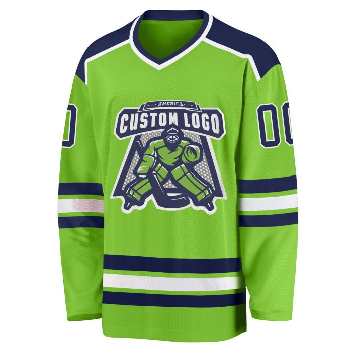 Neon Green Navy White Hockey Jersey Custom Design for Teams and Fans Custom Neon Green Navy-White Hockey Jersey - Image 2