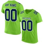 Neon Green Navy White Custom Football Jersey - Authentic Mesh Design Custom Neon Green Navy-White Mesh Authentic Football