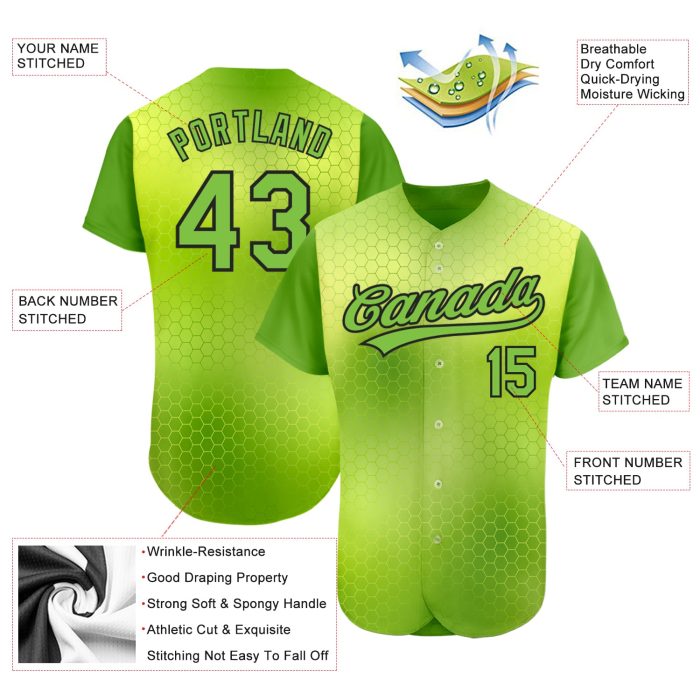 Custom Neon Green Black 3D Pattern Baseball Jersey - Authentic Design Sports Apparel Custom Neon Green Neon Green-Black 3D - Image 3