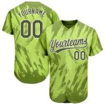 Neon Green Olive-White 3D Pattern Baseball Jersey - Custom Authentic Design Custom Neon Green Olive-White 3D Pattern Design
