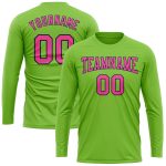 Neon Green Pink Navy Long Sleeve Performance Shirt - Custom Fitness Tee Custom Neon Green Pink-Navy Long Sleeve Performance - Image 2