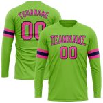 Neon Green Pink Navy Long Sleeve Performance Shirt - Custom Fitness Tee Custom Neon Green Pink-Navy Long Sleeve Performance