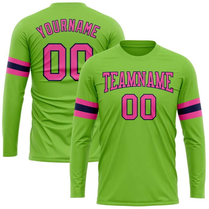 Neon Green Pink Navy Long Sleeve Performance Shirt - Custom Fitness Tee Custom Neon Green Pink-Navy Long Sleeve Performance - Image 1