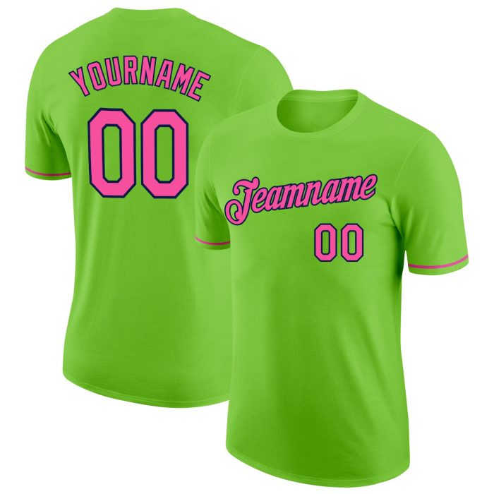 Neon Green and Pink-Navy Performance T-Shirt - Custom Sports Tee for Active Lifestyle Custom Neon Green Pink-Navy Performance - Image 1
