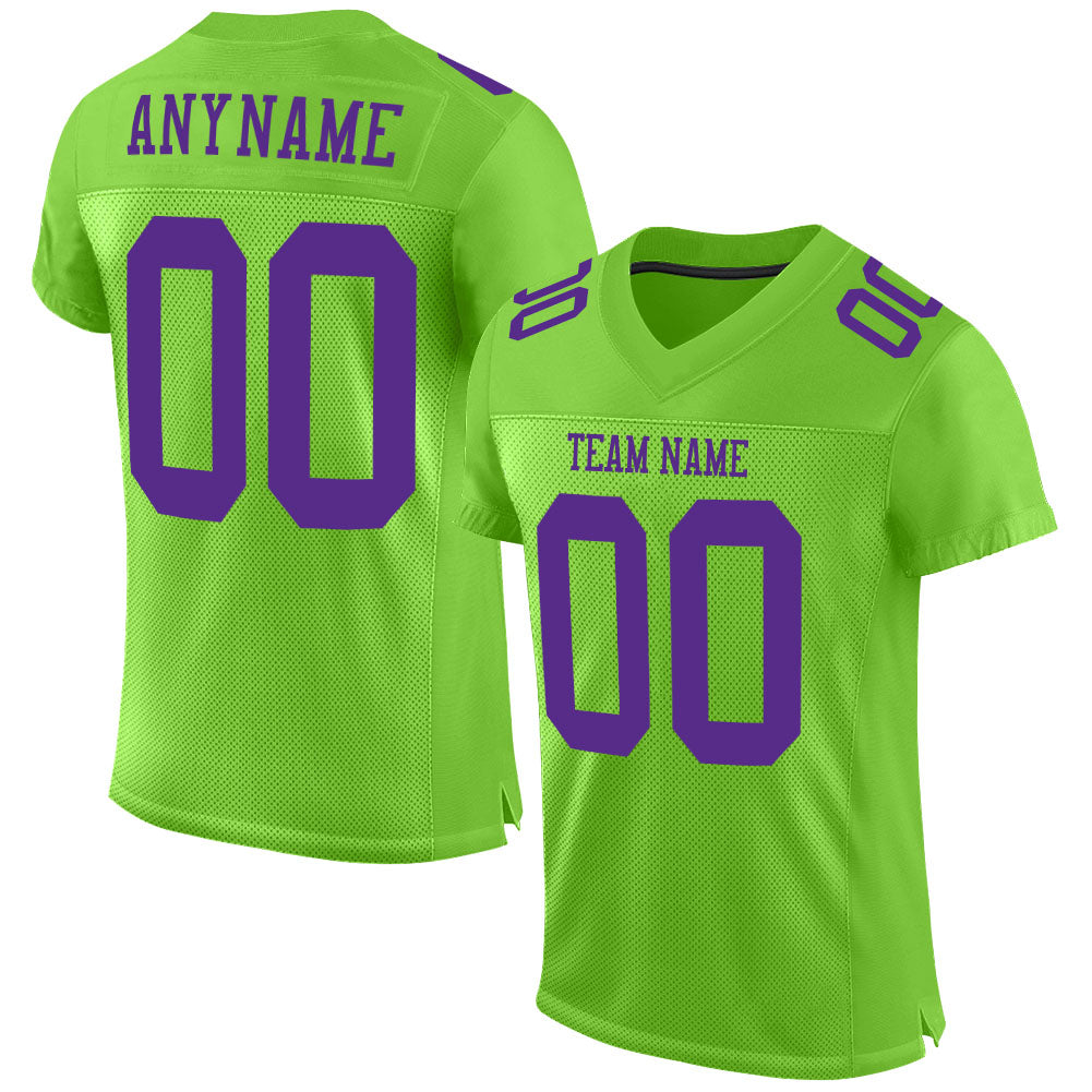 Custom Neon Green Purple Football Jersey - Authentic Mesh Design Custom Neon Green Purple Mesh Authentic Football Jersey