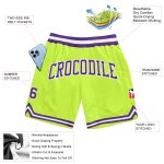 Neon Basketball Shorts - Custom Green Purple-White Authentic Throwback Design Custom Neon Green Purple-White Authentic Throwback - Image 2