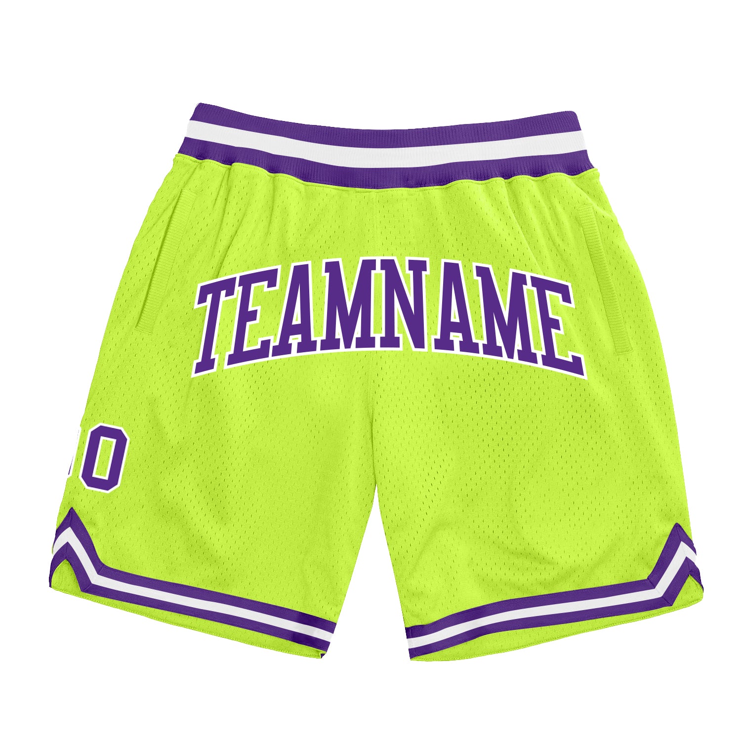 Neon Basketball Shorts - Custom Green Purple-White Authentic Throwback Design Custom Neon Green Purple-White Authentic Throwback