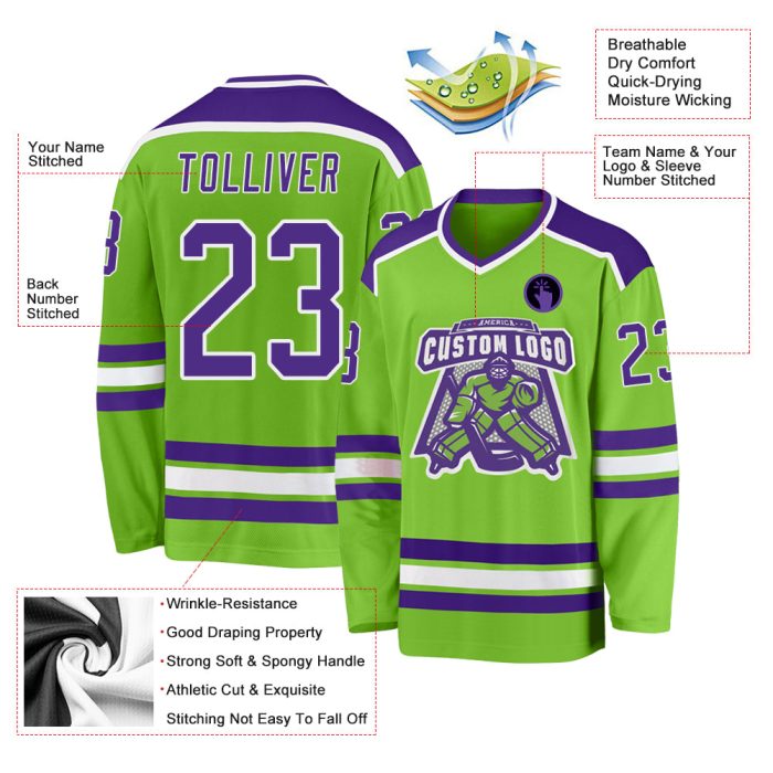 Neon Green Purple White Custom Hockey Jersey - Personalized Sports Apparel Custom Neon Green Purple-White Hockey Jersey - Image 3