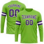Neon Green Purple-White Long Sleeve Performance Shirt - Custom Design T-Shirt Custom Neon Green Purple-White Long Sleeve