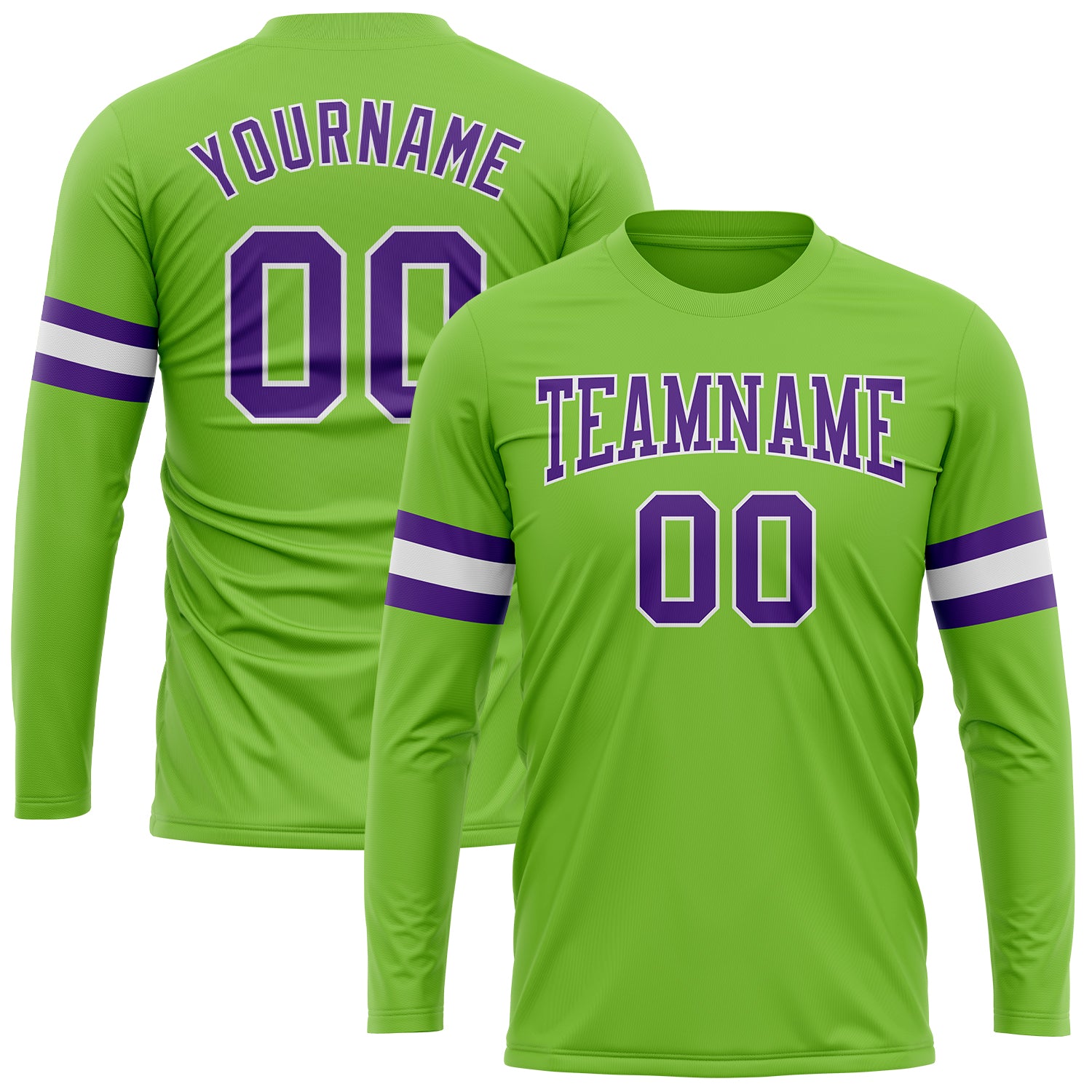 Neon Green Purple-White Long Sleeve Performance Shirt - Custom Design T-Shirt Custom Neon Green Purple-White Long Sleeve