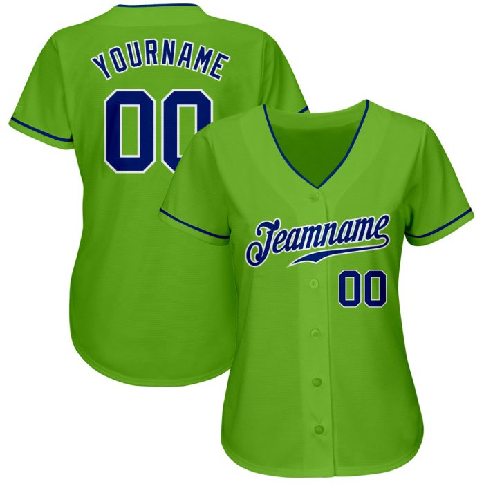Neon Green Baseball Jersey - Custom Royal-White Authentic Design Custom Neon Green Royal-White Authentic Baseball Jersey - Image 2