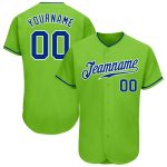 Neon Green Baseball Jersey - Custom Royal-White Authentic Design Custom Neon Green Royal-White Authentic Baseball Jersey