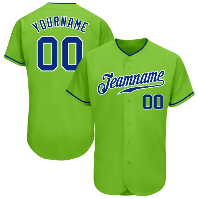 Neon Green Baseball Jersey - Custom Royal-White Authentic Design Custom Neon Green Royal-White Authentic Baseball Jersey - Image 1