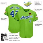 Neon Green Baseball Jersey - Custom Royal-White Authentic Design Custom Neon Green Royal-White Authentic Baseball Jersey - Image 3