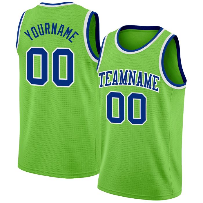 Neon Green Royal White Basketball Jersey - Custom Authentic Design Custom Neon Green Royal-White Authentic Basketball Jersey - Image 1