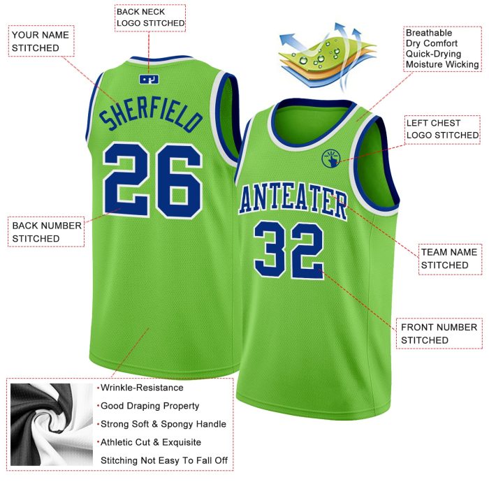Neon Green Royal White Basketball Jersey - Custom Authentic Design Custom Neon Green Royal-White Authentic Basketball Jersey - Image 2