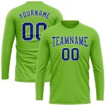 Neon Green Long Sleeve Performance T-Shirt - Custom Royal-White Design Custom Neon Green Royal-White Long Sleeve Performance - Image 2
