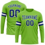 Neon Green Long Sleeve Performance T-Shirt - Custom Royal-White Design Custom Neon Green Royal-White Long Sleeve Performance