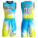 Neon Green White Light Blue Basketball Jersey Custom Round Neck Sublimation Suit Custom Neon Green White-Light Blue Round