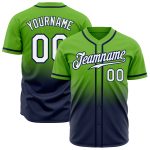Neon Green White Navy Fade Fashion Baseball Jersey - Custom Authentic Design Custom Neon Green White-Navy Authentic Fade