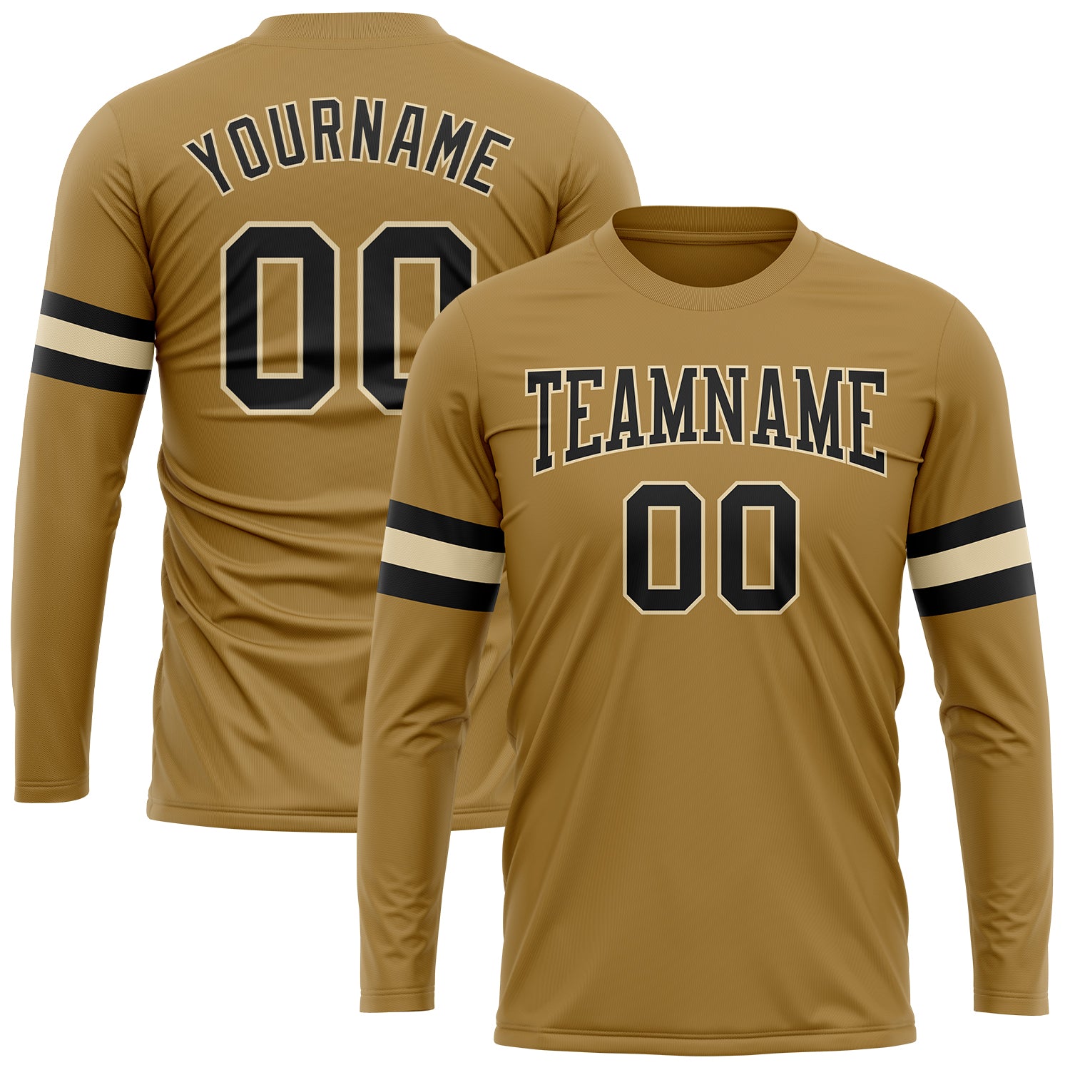 Custom Old Gold Black-Cream Long Sleeve Performance T-Shirt Old Gold Black Cream Performance Long Sleeve T-Shirt - Custom Fit Custom Old Gold Black-Cream Long Sleeve Performance T-Shirt - Image 1