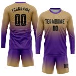 Custom Sublimation Soccer Jersey - Old Gold Black-Purple Long Sleeve Fade Fashion Uniform Custom Old Gold Black-Purple Sublimation - Image 2