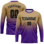 Custom Sublimation Soccer Jersey - Old Gold Black-Purple Long Sleeve Fade Fashion Uniform Custom Old Gold Black-Purple Sublimation