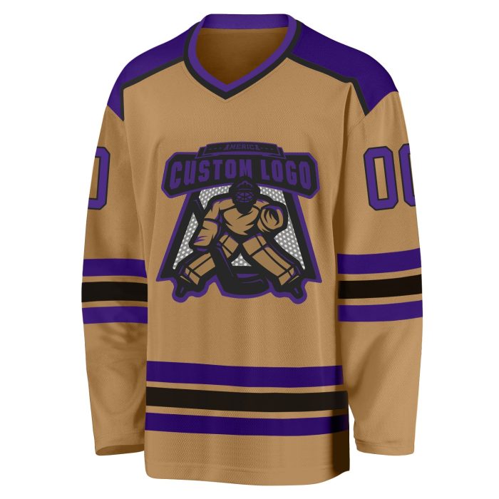 Custom Purple Black Old Gold Hockey Jersey for Men and Women, Personalized Team Apparel Custom Old Gold Purple-Black Hockey - Image 2