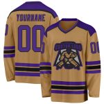 Custom Purple Black Old Gold Hockey Jersey for Men and Women, Personalized Team Apparel Custom Old Gold Purple-Black Hockey