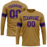 Custom Long Sleeve Performance T-Shirt in Old Gold Purple-Black Custom Old Gold Purple-Black Long Sleeve Performance T-Shirt