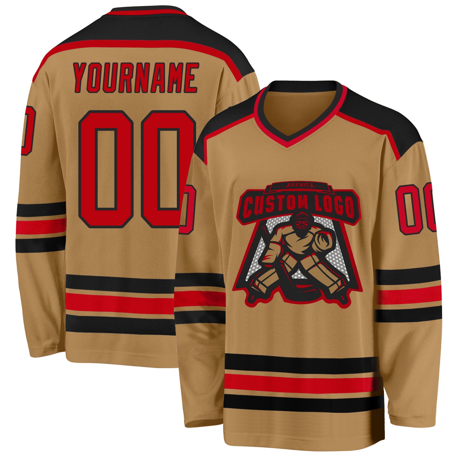 Old Gold Red-Black Custom Hockey Jersey for Men & Women - Personalized Ice Hockey Apparel Custom Old Gold Red-Black Hockey