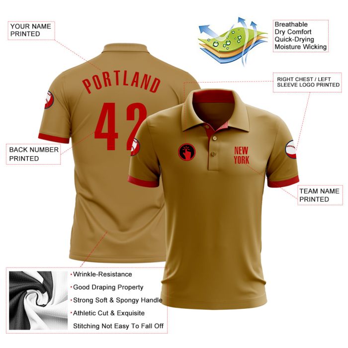 Custom Old Gold Red Performance Golf Polo Shirt for Men - Premium Fit, Moisture-Wicking Fabric, Ideal for Sports and Leisure - Image 3