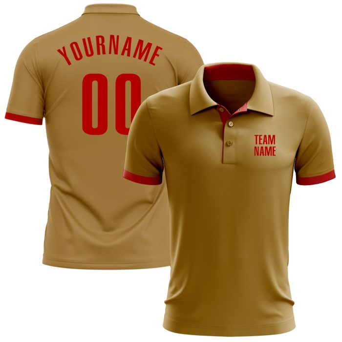 Custom Old Gold Red Performance Golf Polo Shirt for Men - Premium Fit, Moisture-Wicking Fabric, Ideal for Sports and Leisure - Image 1