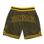 Custom Olive Black Gold Basketball Shorts Salute to Service Authentic Throwback Custom Olive Black-Gold Authentic Throwback