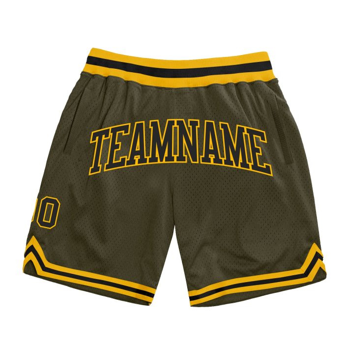 Custom Olive Black Gold Basketball Shorts Salute to Service Authentic Throwback Custom Olive Black-Gold Authentic Throwback - Image 1