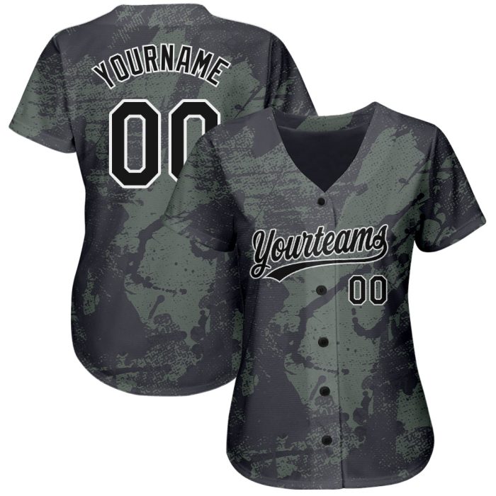 Custom Olive Black-White 3D Pattern Baseball Jersey - Authentic Salute To Service Design Custom Olive Black-White 3D Pattern - Image 2