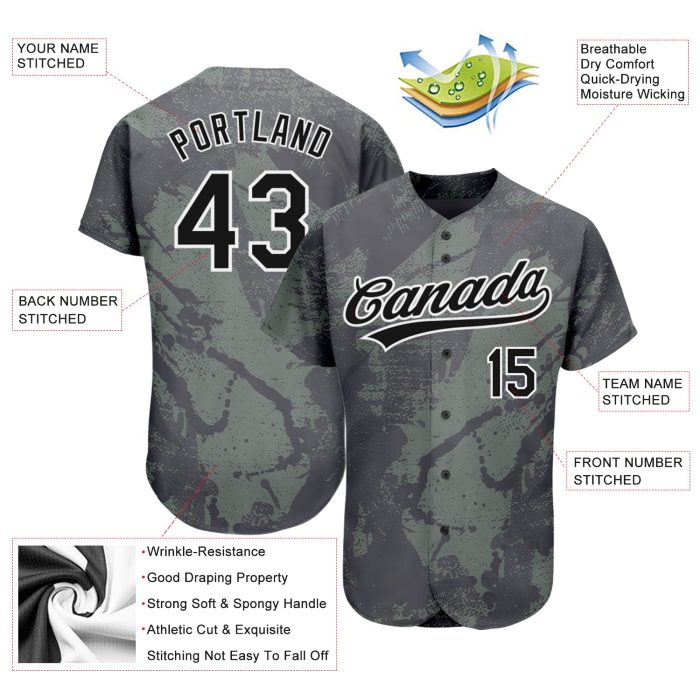Custom Olive Black-White 3D Pattern Baseball Jersey - Authentic Salute To Service Design Custom Olive Black-White 3D Pattern - Image 3