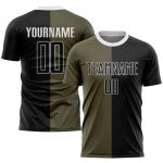 Custom Olive Black-White Soccer Jersey | Sublimation Split Fashion Uniform Salute To Service Custom Olive Black-White Sublimation