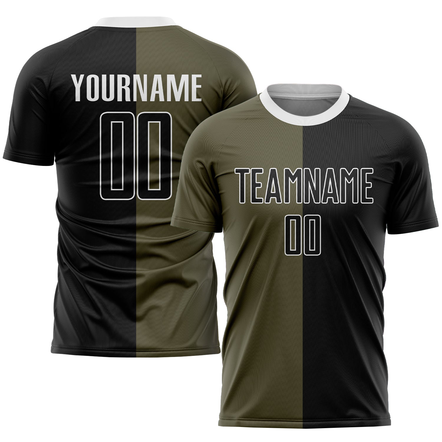 Custom Olive Black-White Soccer Jersey | Sublimation Split Fashion Uniform Salute To Service Custom Olive Black-White Sublimation